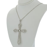 Edwardian Platinum Diamond Cross Pendant Necklace 3.70CT-TW Old European Cuts