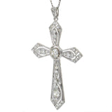 Edwardian Platinum Diamond Cross Pendant Necklace 3.70CT-TW Old European Cuts