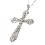 Edwardian Platinum Diamond Cross Pendant Necklace 3.70CT-TW Old European Cuts