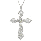 Edwardian Platinum Diamond Cross Pendant Necklace 3.70CT-TW Old European Cuts