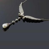 Antique Art Nouveau Era Platinum Diamond, Pearl & Ruby Angel Wings Necklace