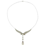 Antique Art Nouveau Era Platinum Diamond, Pearl & Ruby Angel Wings Necklace