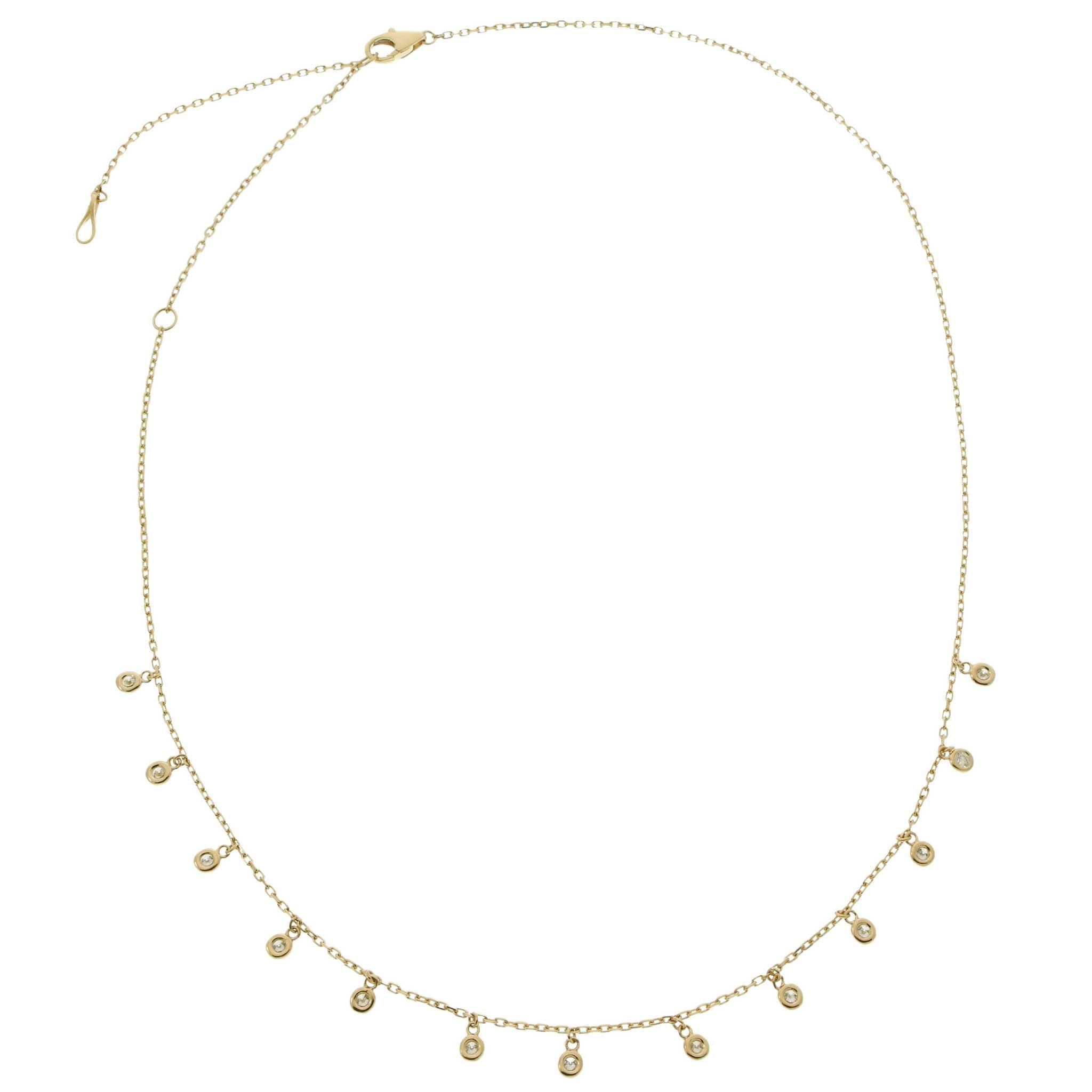 14KT Yellow Gold Bezel Set Diamond Drop Necklace - 0.50CTW