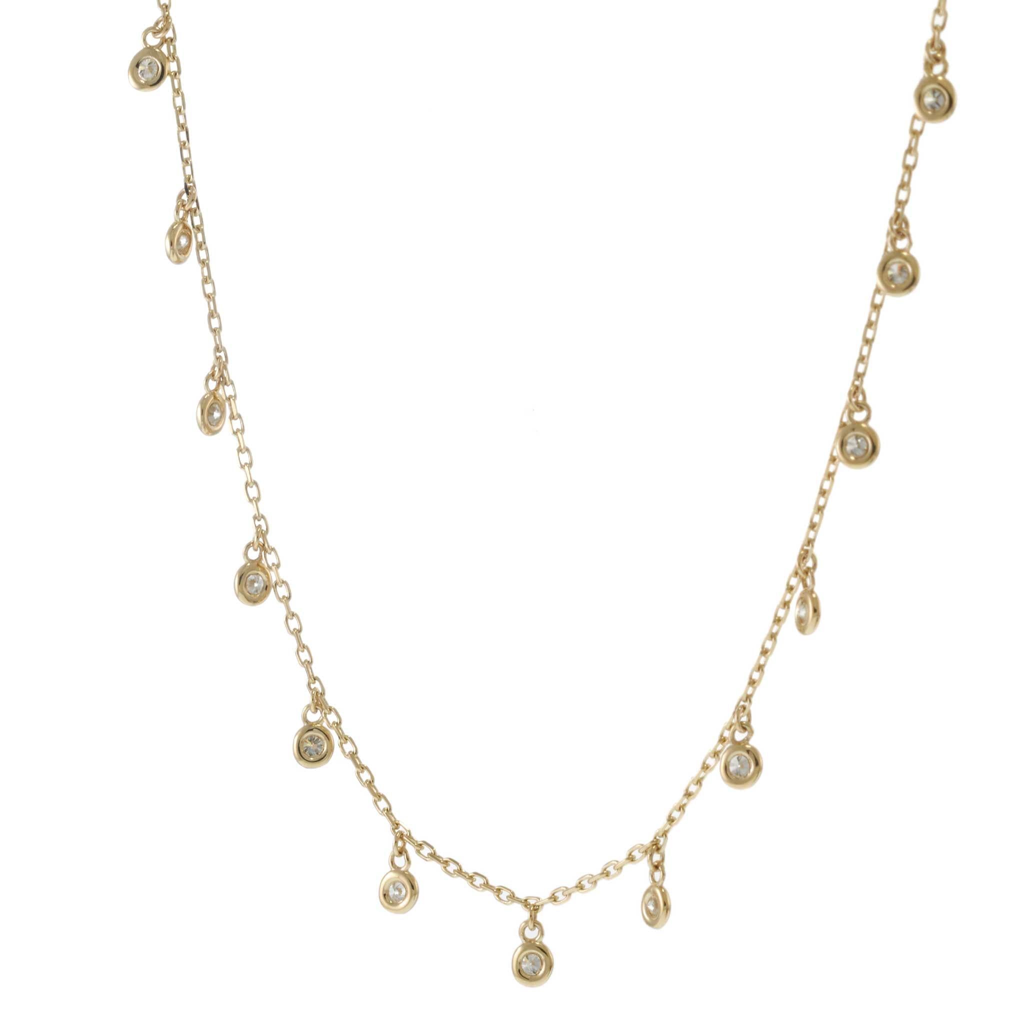 14KT Yellow Gold Bezel Set Diamond Drop Necklace - 0.50CTW