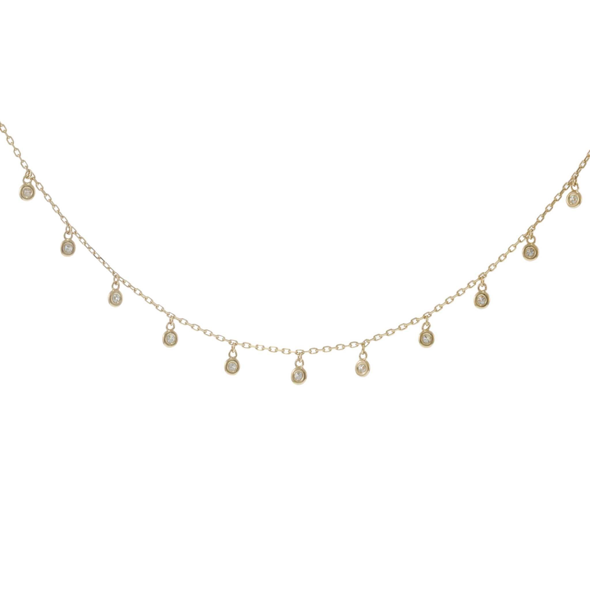 14KT Yellow Gold Bezel Set Diamond Drop Necklace - 0.50CTW