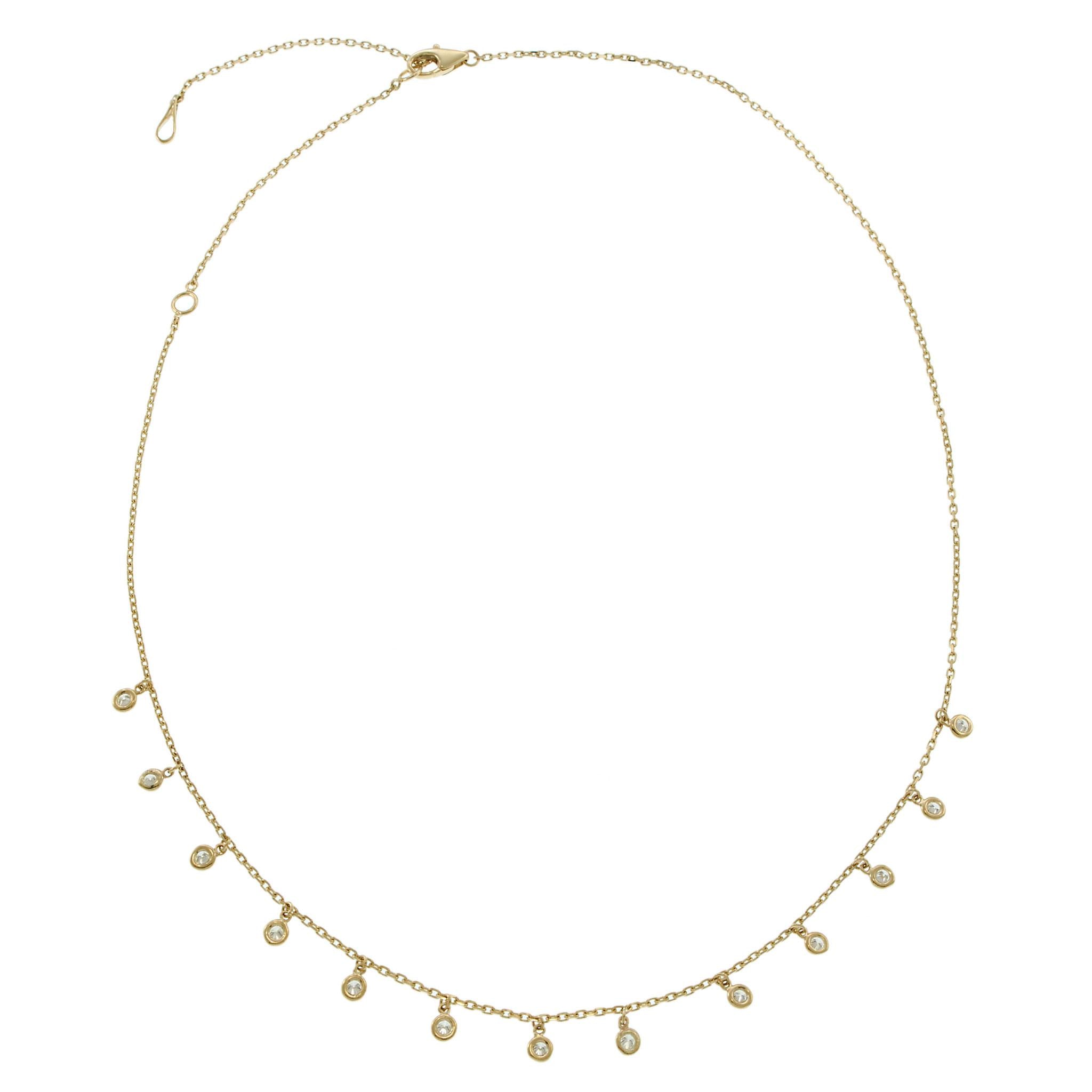 14KT Yellow Gold Diamond Drop Necklace – 18 Inches, 0.50CTW