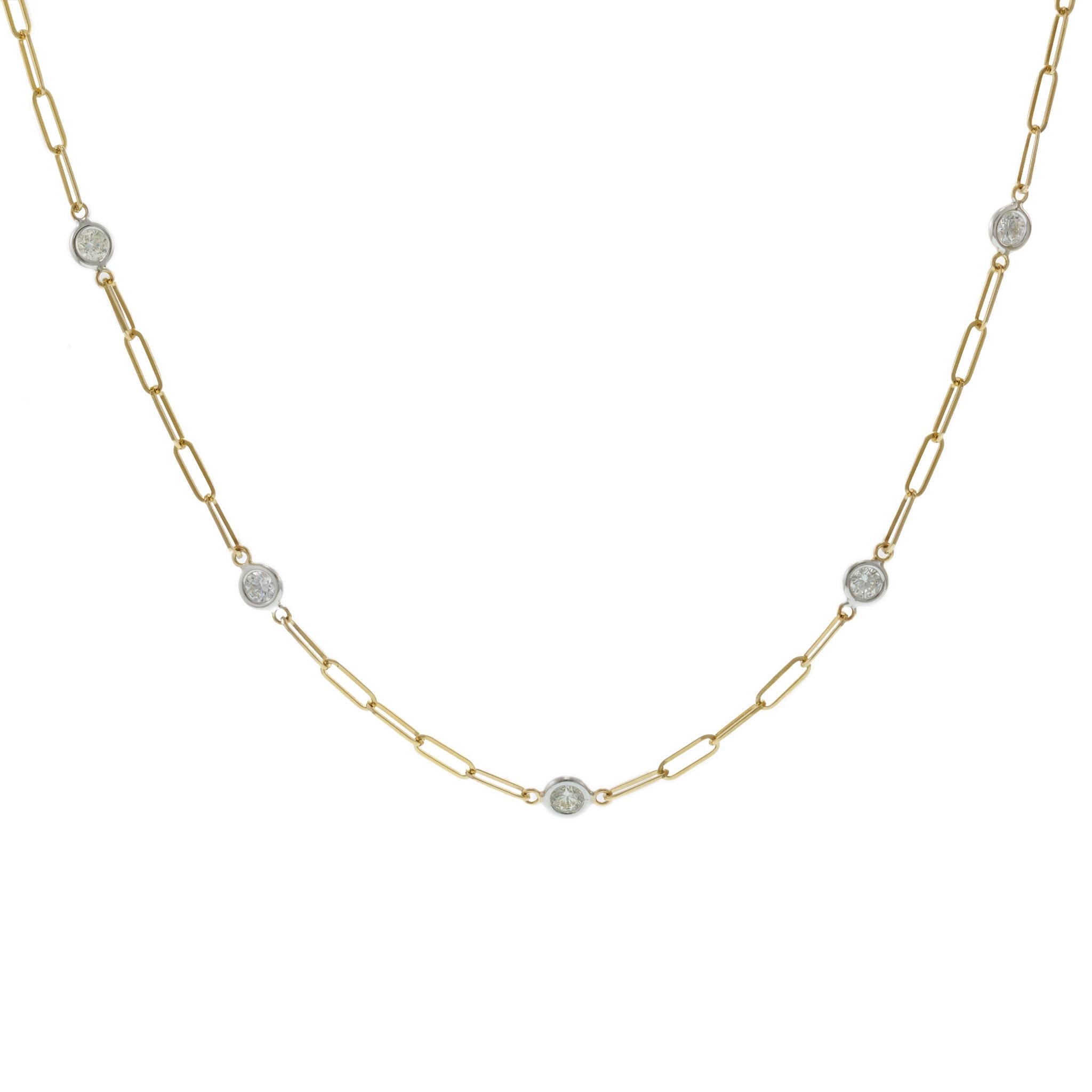 14KT Two-Tone Gold Diamonds by the Yard Paperclip Link Necklace – 1.50CTW