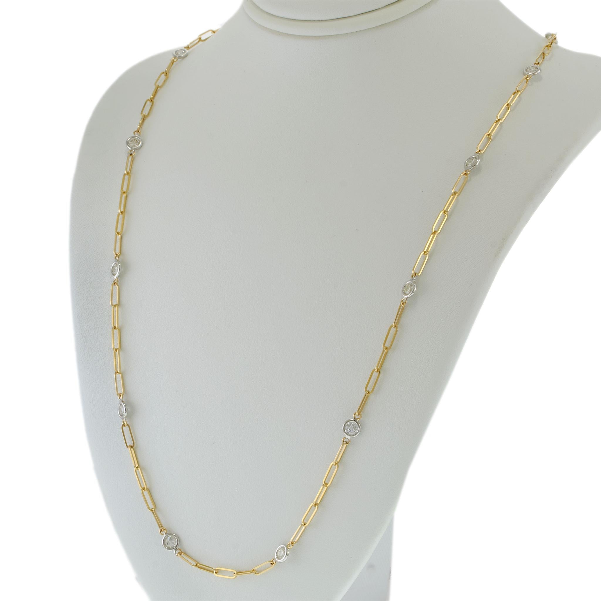 14KT Two-Tone Gold Diamonds by the Yard Paperclip Link Necklace – 1.50CTW
