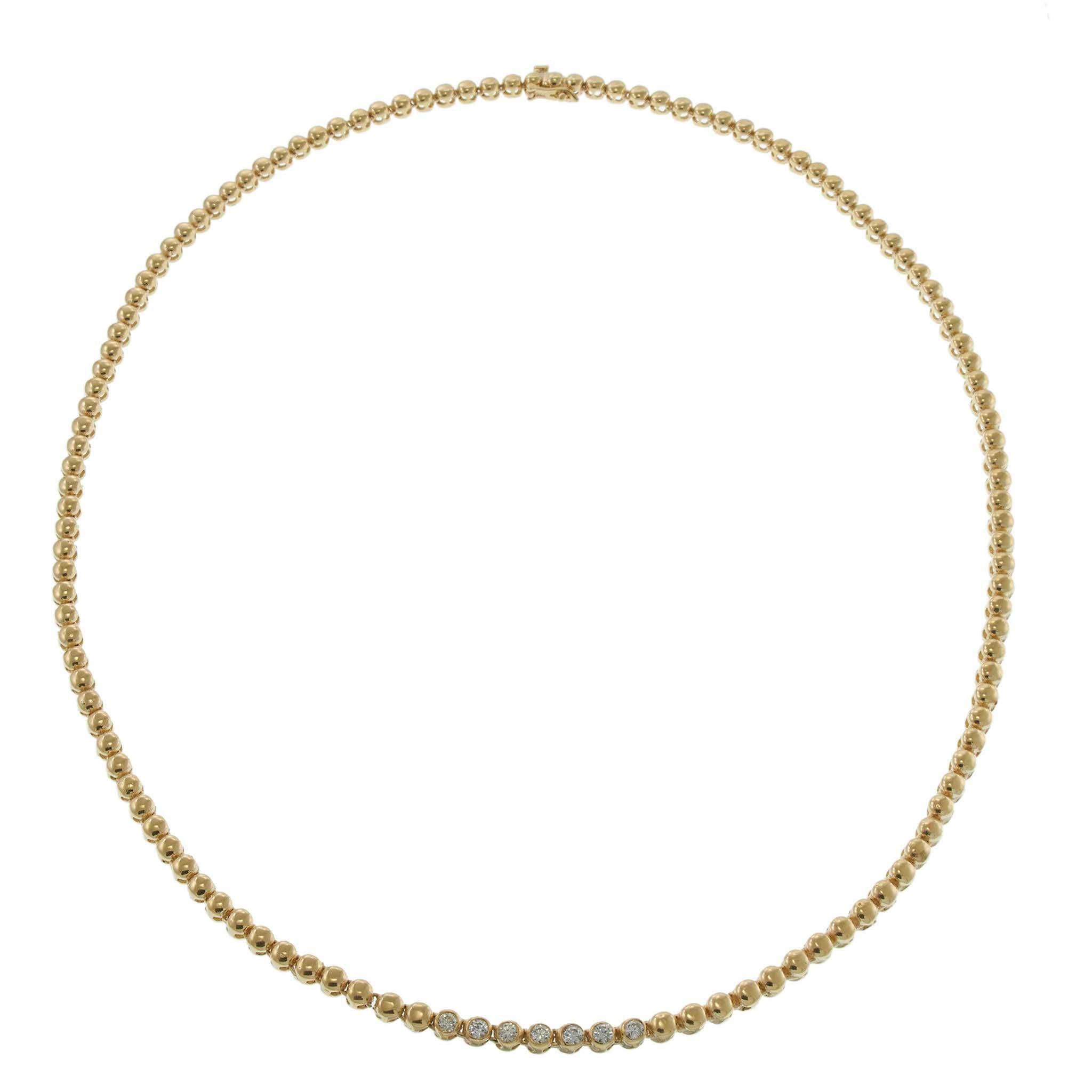 Estate 14KT Yellow Gold Half Dome Link Diamond Necklace – 19.5 Inches, 0.75CTW