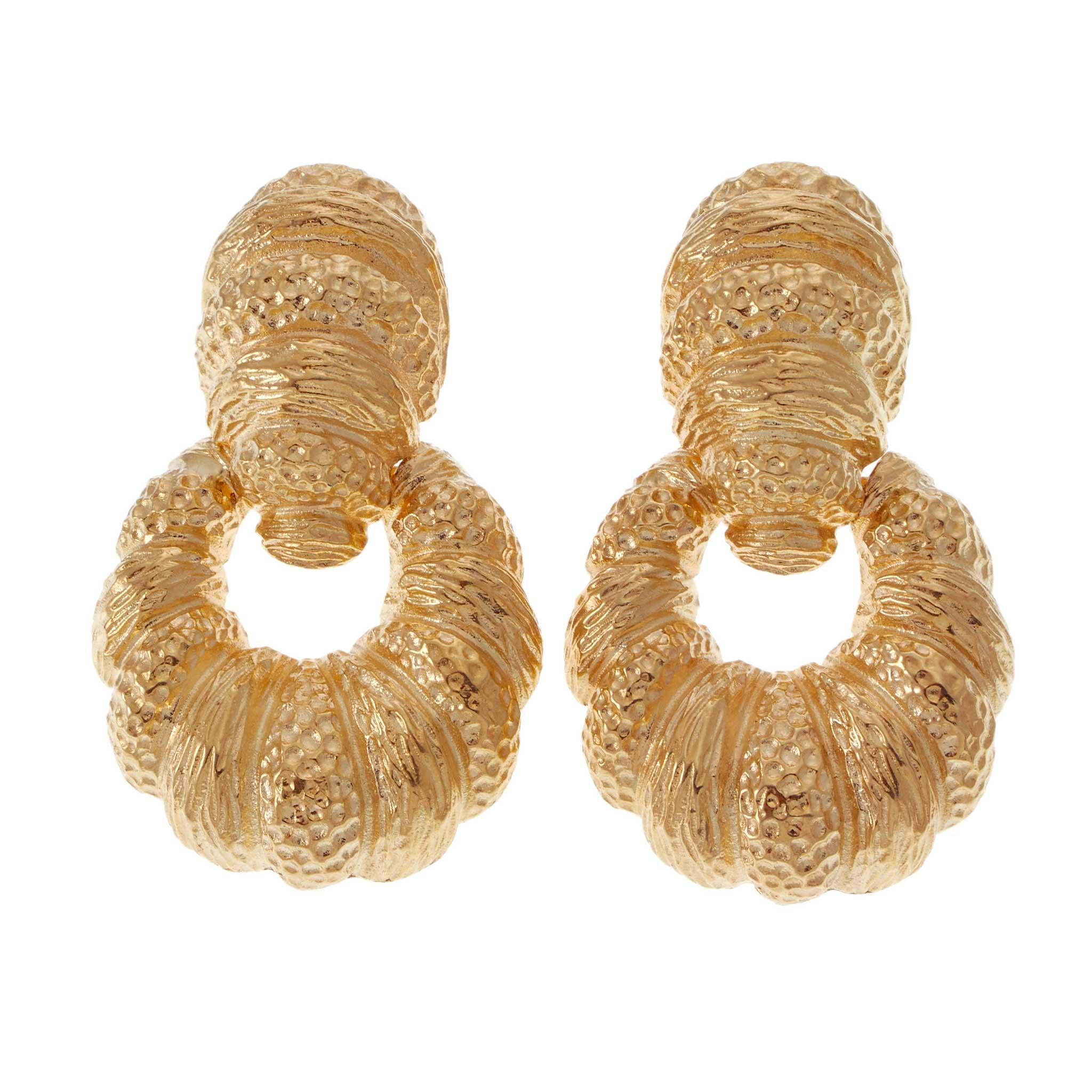 Vintage 18KT Yellow Gold Seashell Door Knocker Earrings with Omega Backs