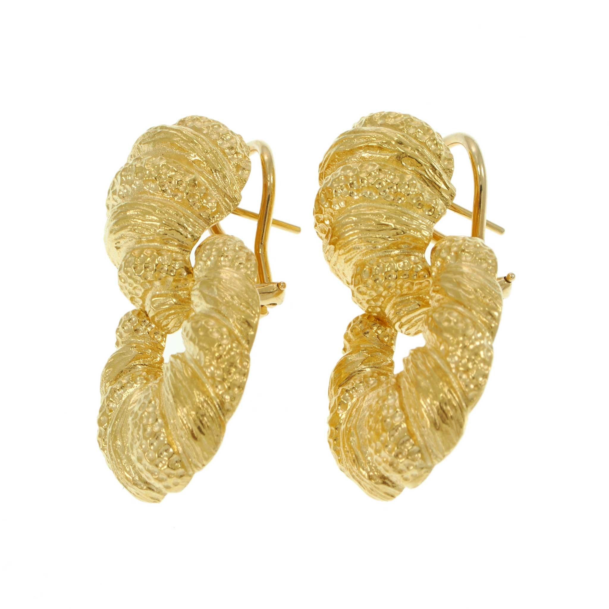 Vintage 18KT Yellow Gold Seashell Door Knocker Earrings with Omega Backs