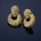 Vintage 18KT Yellow Gold Seashell Door Knocker Earrings with Omega Backs