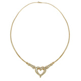 Vintage Retro Era 14KT Yellow Gold 2.00CT-TW Diamond Heart Omega Necklace