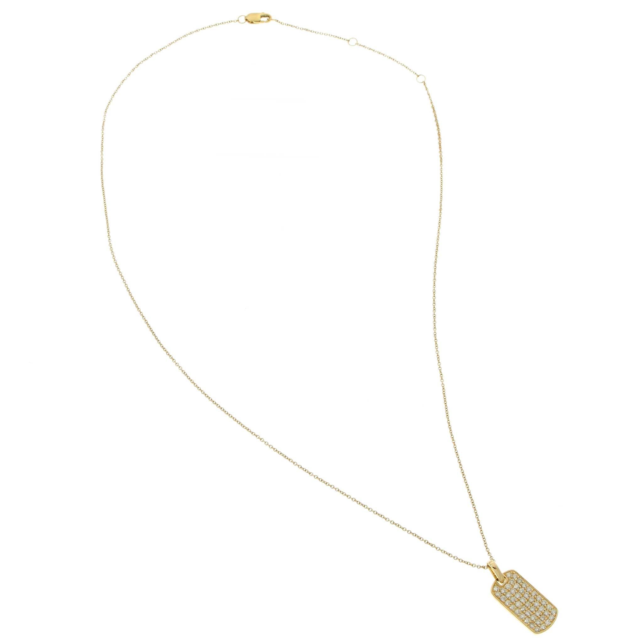 14KT Yellow Gold Pavé Diamond Small Dog Tag Pendant Necklace