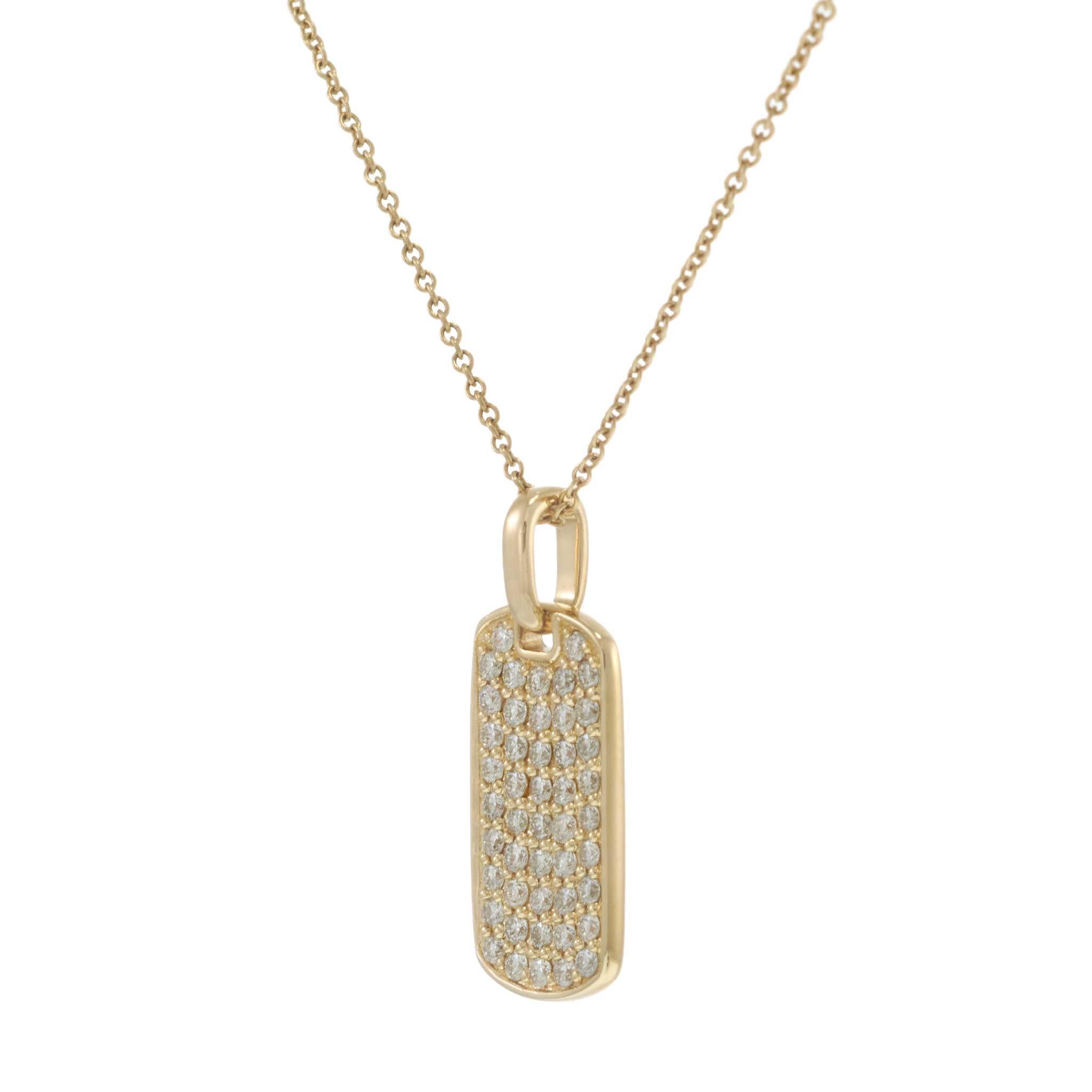 14KT Yellow Gold Pavé Diamond Small Dog Tag Pendant Necklace