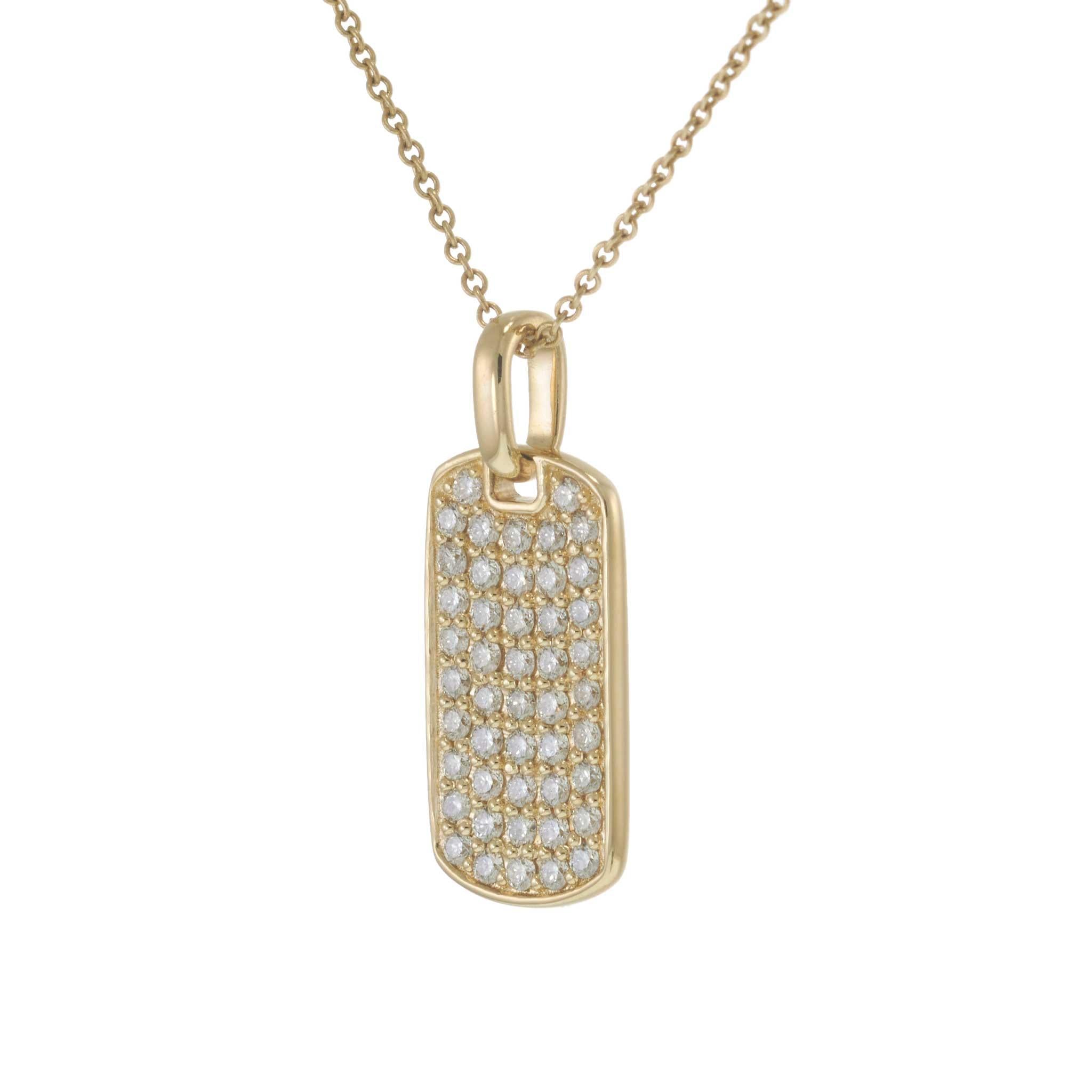 14KT Yellow Gold Pavé Diamond Small Dog Tag Pendant Necklace