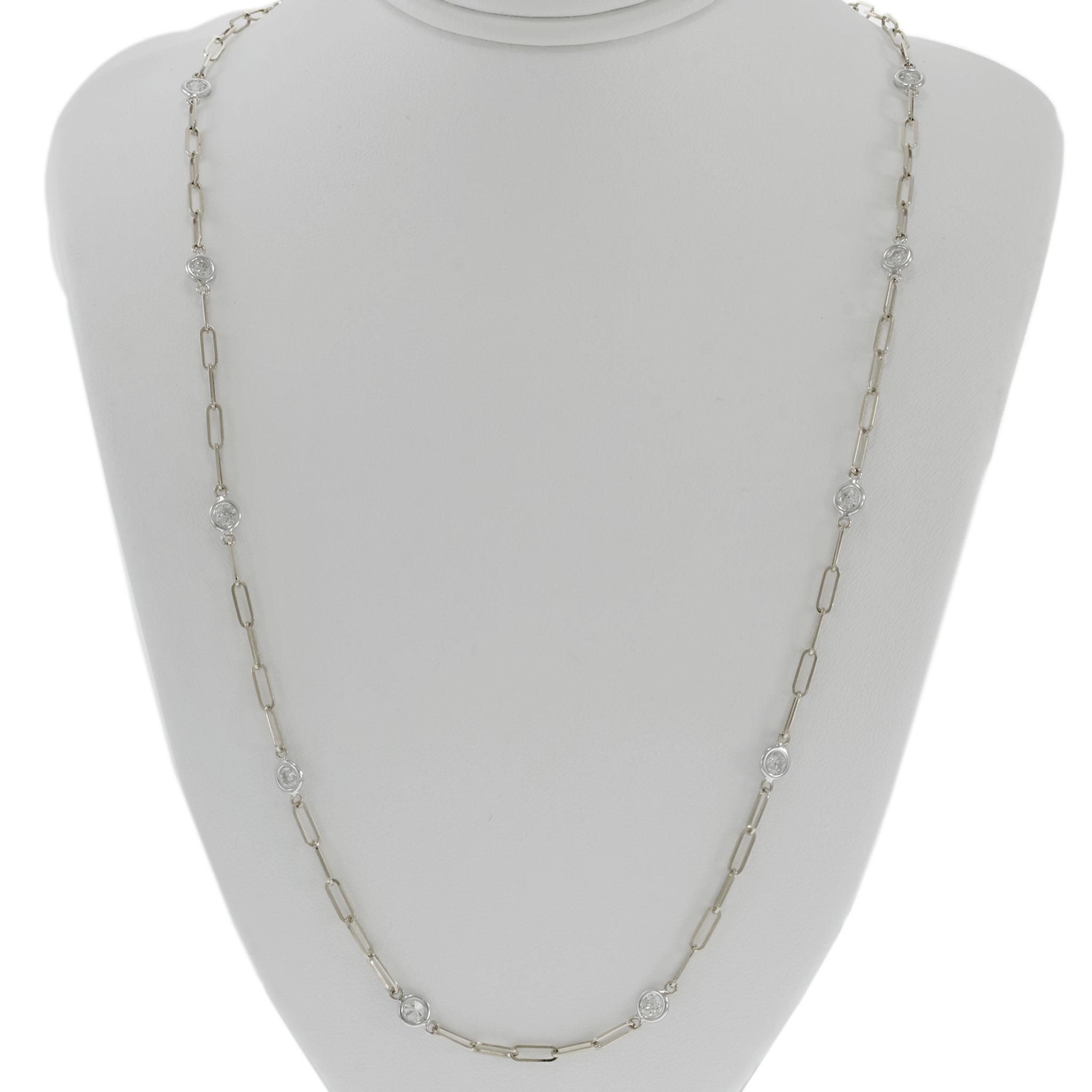 14KT White Gold Paperclip Diamonds by the Yard Necklace – 18 Inches, 1.00CTW