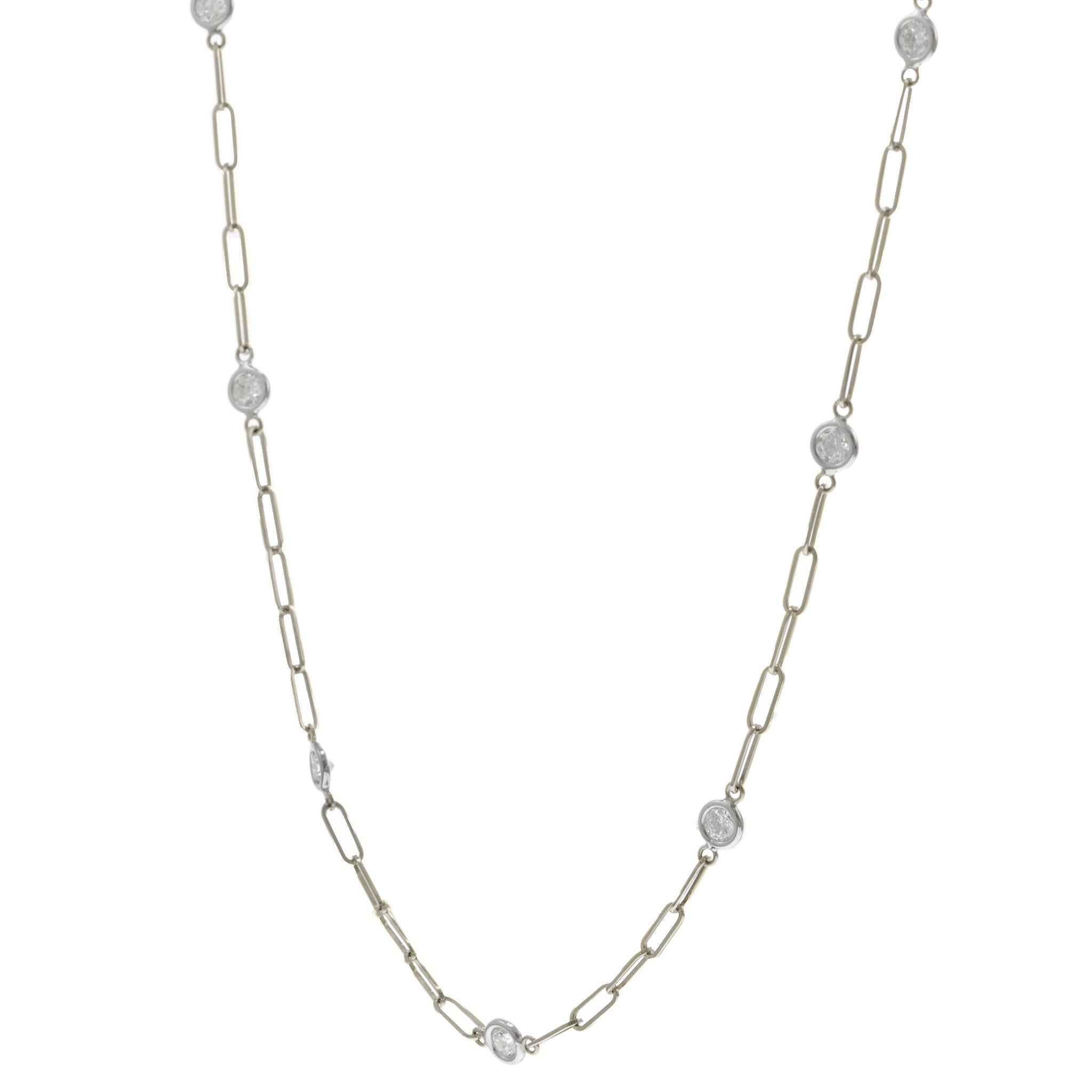 14KT White Gold Paperclip Diamonds by the Yard Necklace – 18 Inches, 1.00CTW