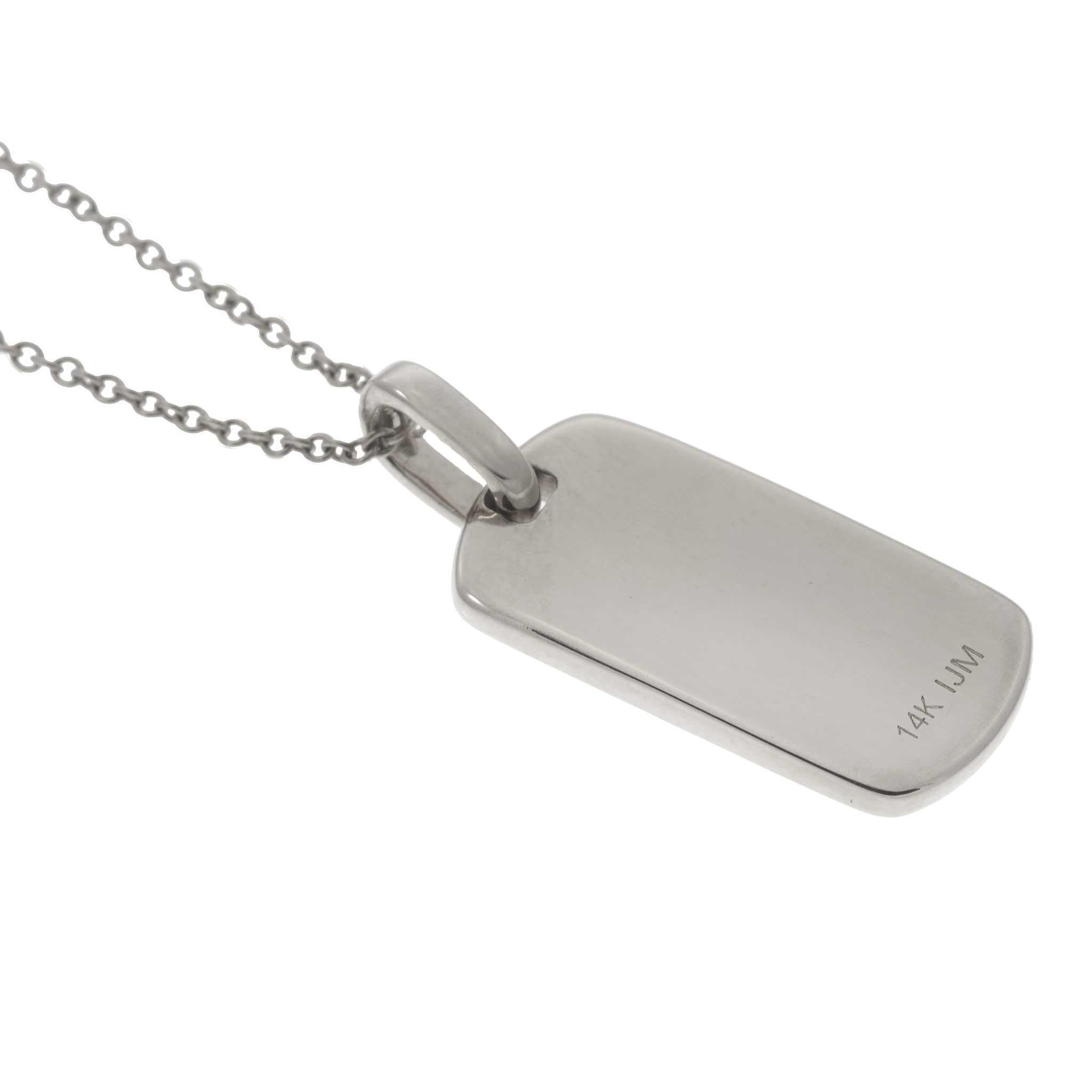 14KT White Gold Pavé Diamond Small Dog Tag Pendant Necklace