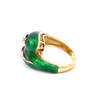 Vintage Retro Era 18KT Yellow Gold Italian Green Enamel And Diamond Wrap Ring