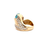 Vintage 14KT Yellow Gold Blue Topaz And Diamond Cocktail Ring