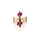 Estate Retro Era 18KT Yellow Gold Oval Quartz And Ruby Cocktail Ring