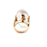 Estate Retro Era 18KT Yellow Gold Oval Quartz And Ruby Cocktail Ring