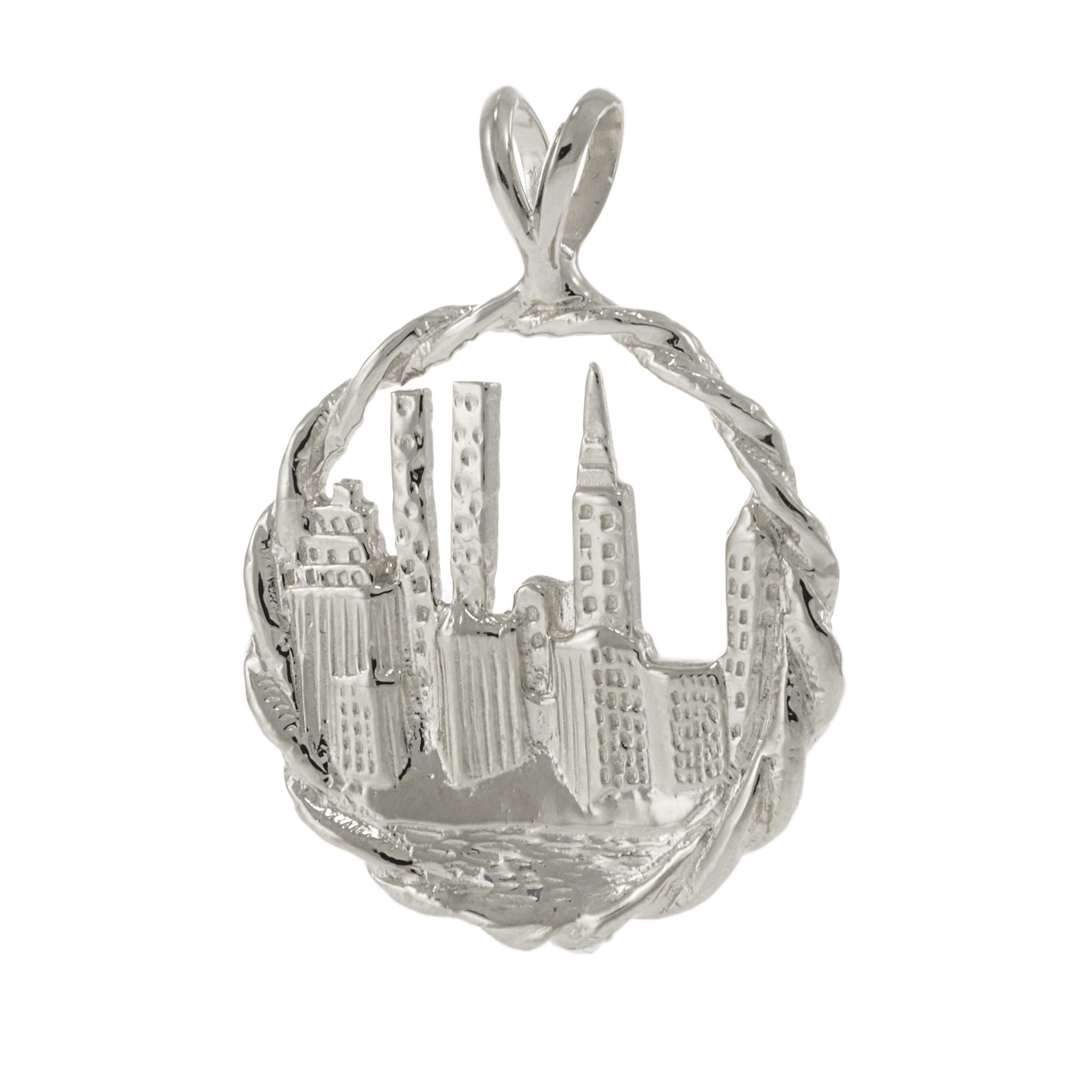 Sterling Silver New York City Skyline Charm with Rope Edge