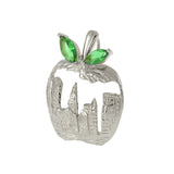 Sterling Silver NYC Skyline Apple Charm with Green Leaves