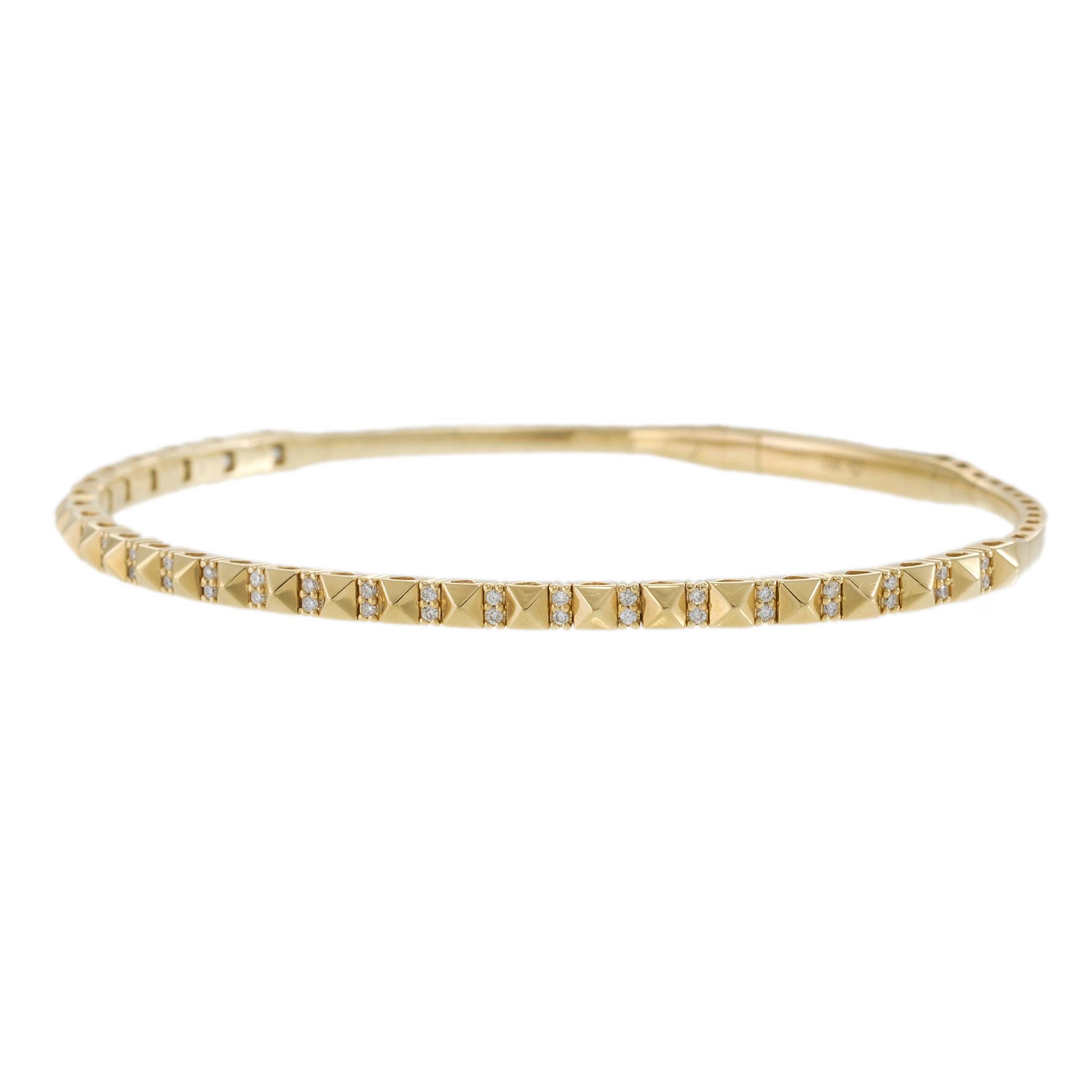 18KT Yellow Gold Diamond Pyramid Link Flex Bangle Bracelet