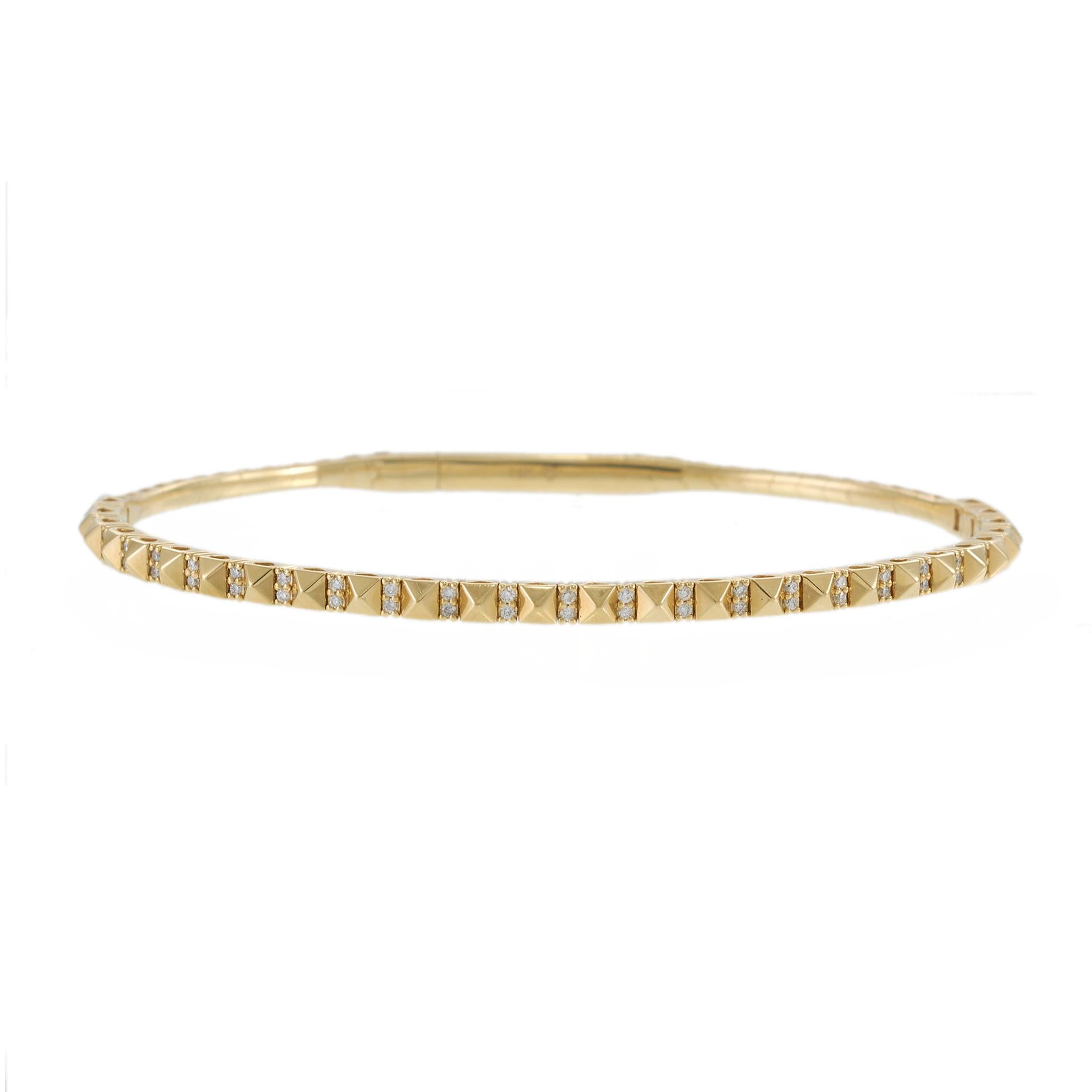 18KT Yellow Gold Diamond Pyramid Link Flex Bangle Bracelet