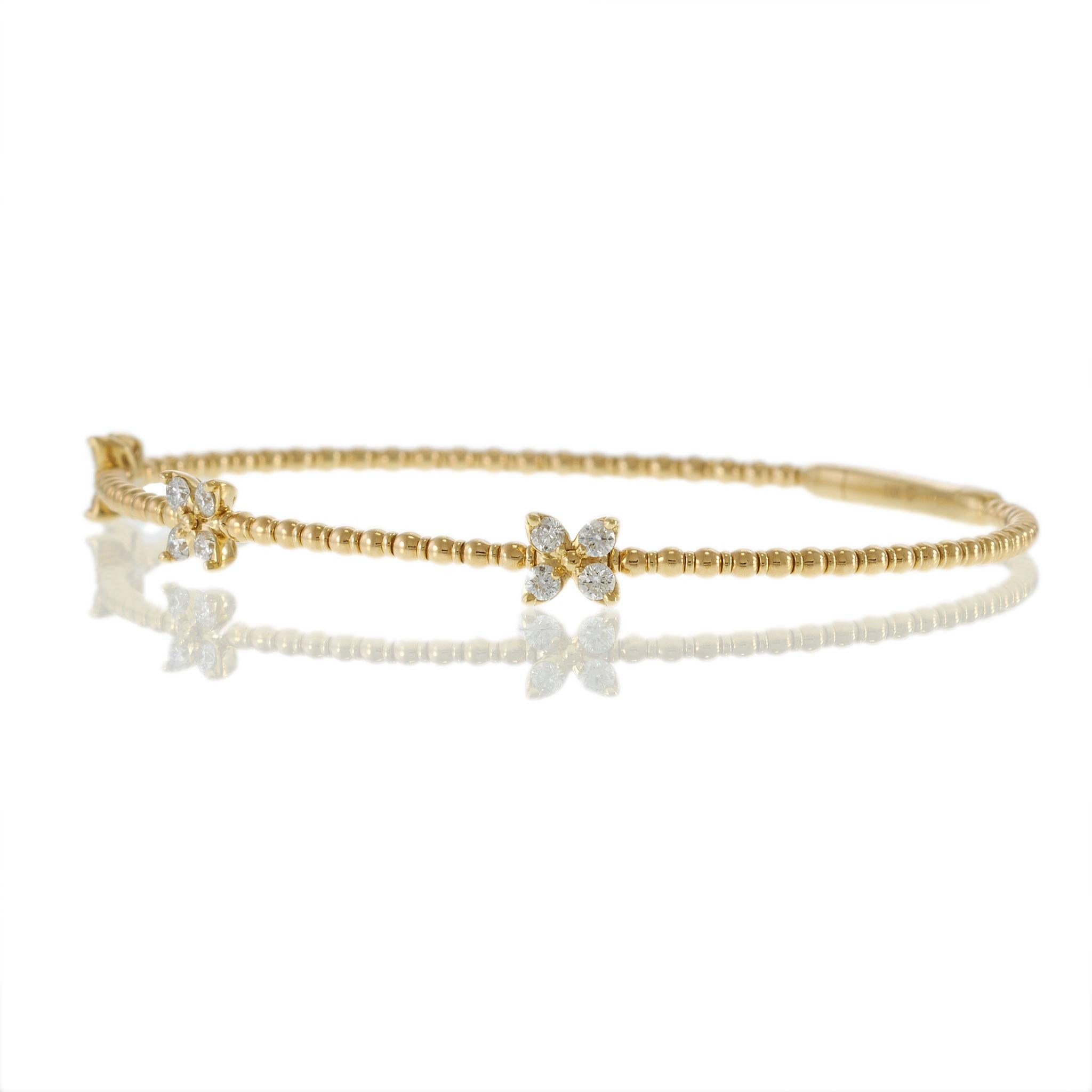 18KT Yellow Gold Diamond Clover Flex Bracelet – 0.36CTW