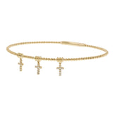 14KT Yellow Gold Beaded Flex Bangle with Three Diamond Cross Charms
