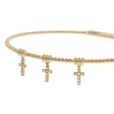 14KT Yellow Gold Beaded Flex Bangle with Three Diamond Cross Charms