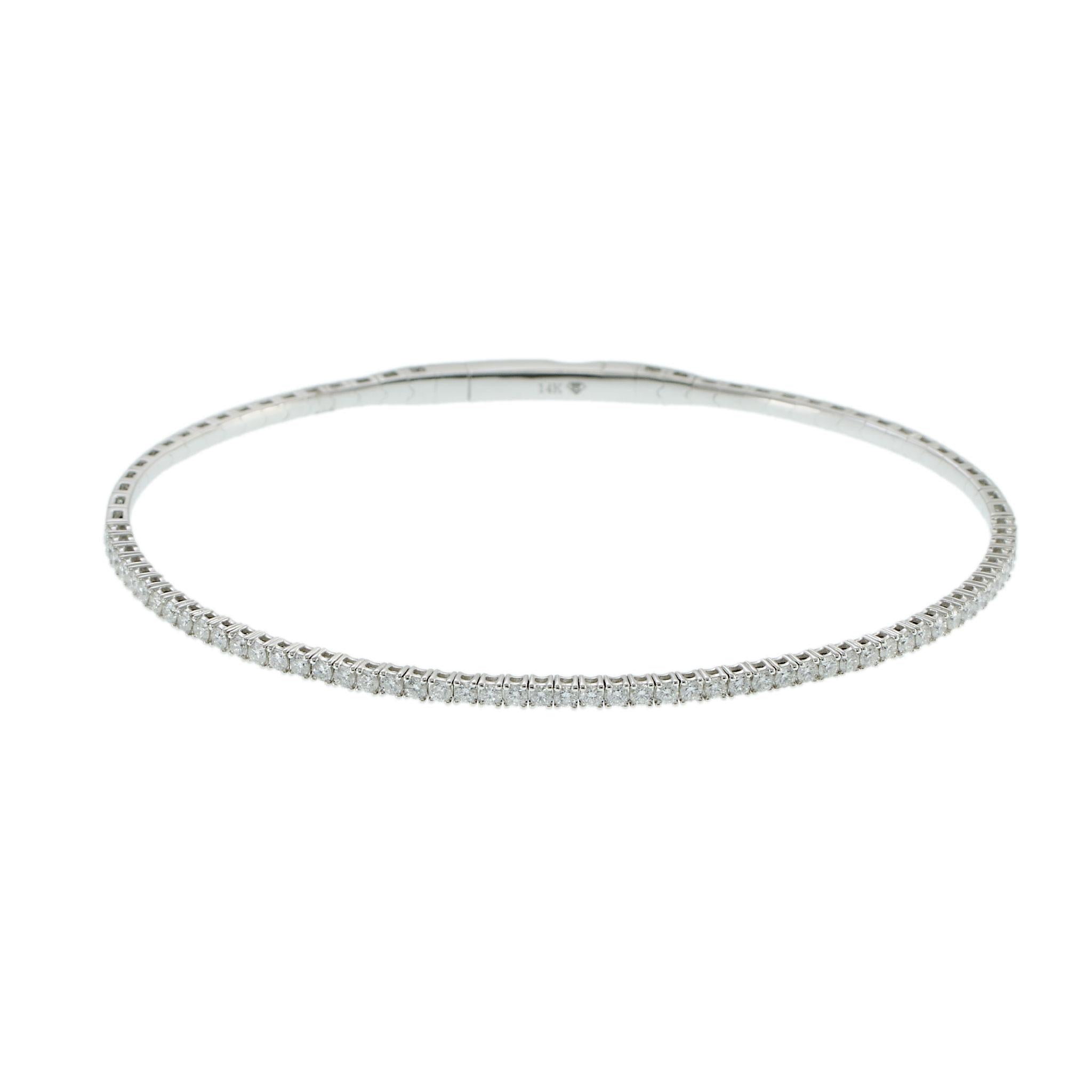 14KT White Gold Flexible Diamond Bangle – 3/4CT-TW