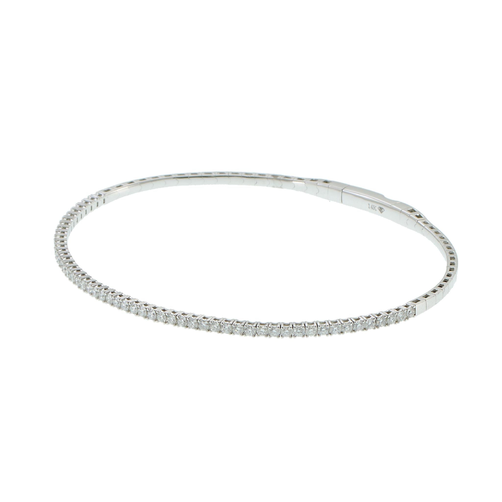 14KT White Gold Flexible Diamond Bangle – 3/4CT-TW