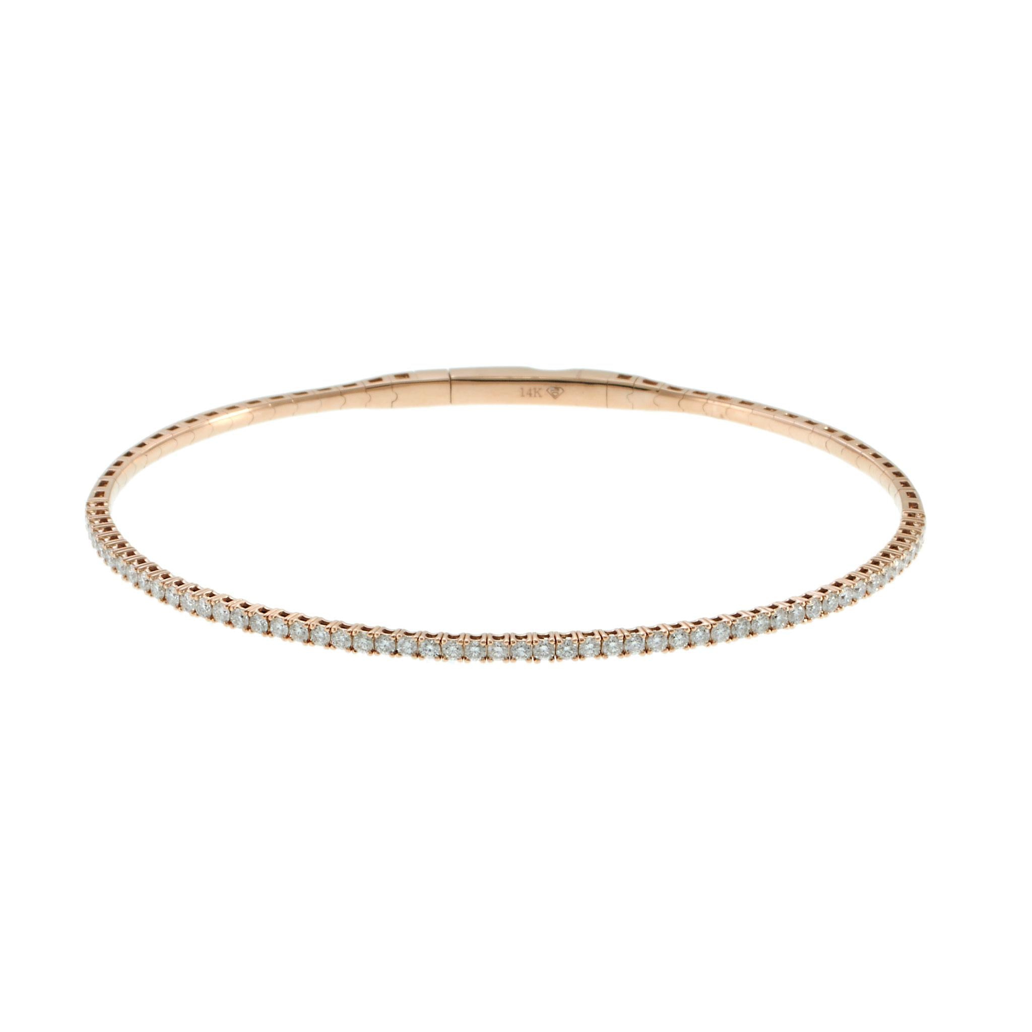 14KT Rose Gold Flexible Diamond Bangle – 3/4CT-TW