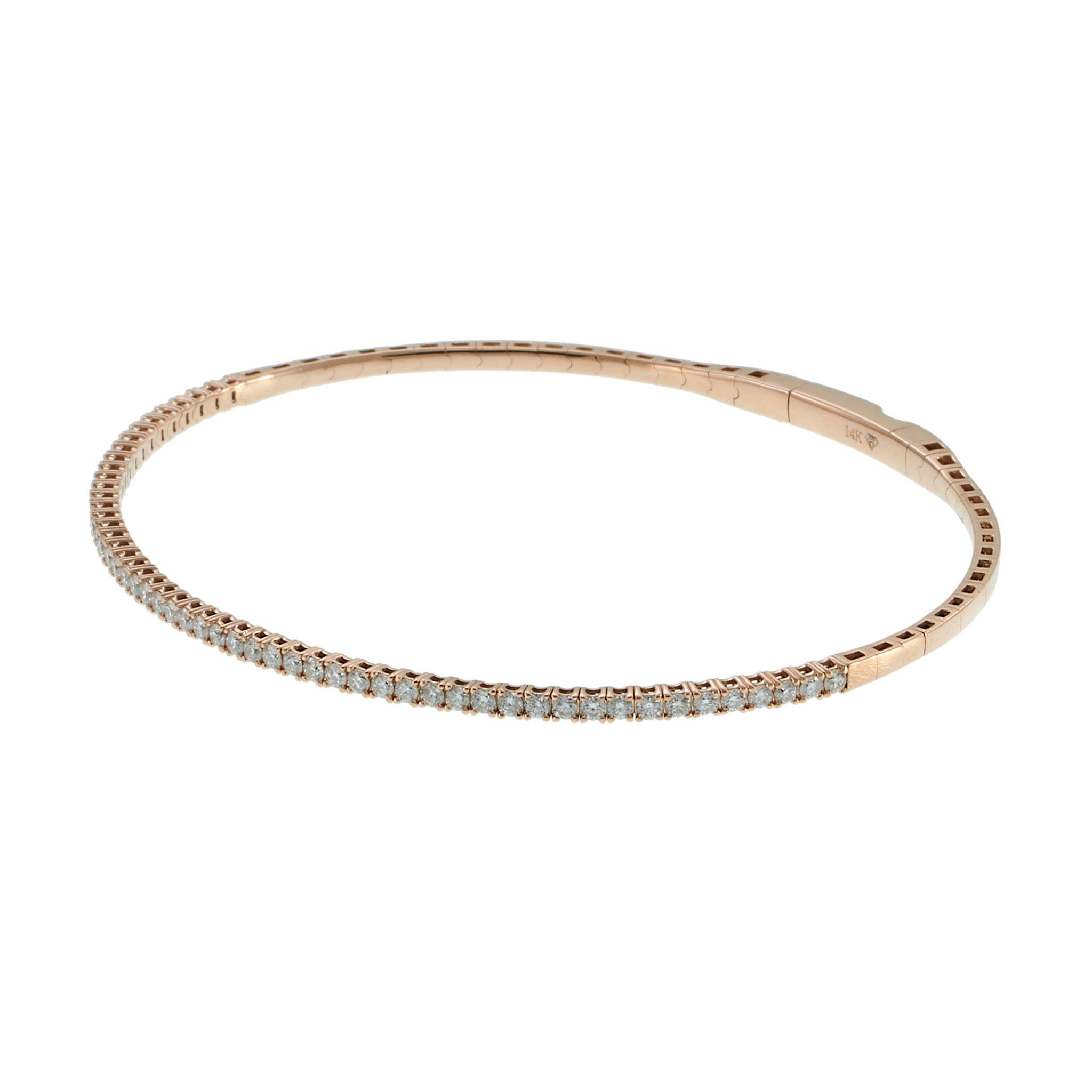14KT Rose Gold Flexible Diamond Bangle – 3/4CT-TW