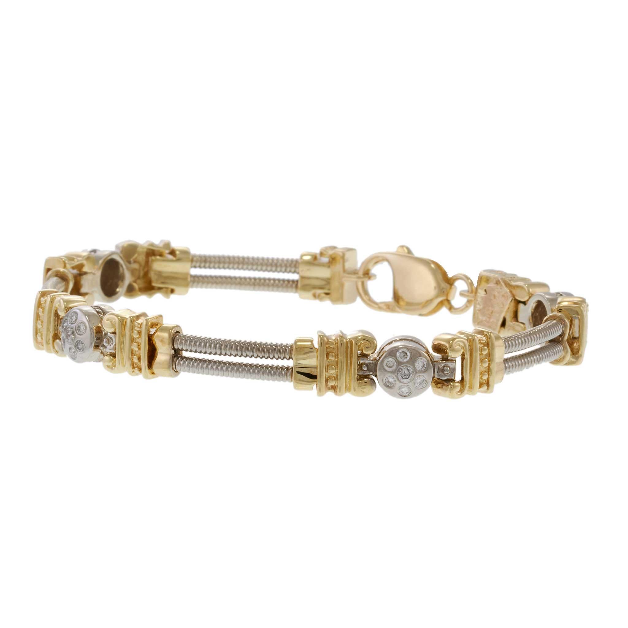 Vintage 1970s 14KT Two-Tone Gold Diamond Cable Bracelet – 0.50CTW
