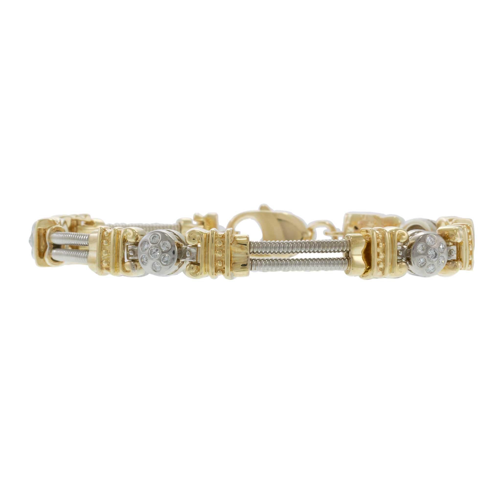 Vintage 1970s 14KT Two-Tone Gold Diamond Cable Bracelet – 0.50CTW