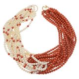 Vintage Retro Multi Strand Coral and Japanese Akoya Pearl 18KT Necklace