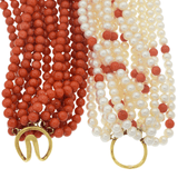 Vintage Retro Multi Strand Coral and Japanese Akoya Pearl 18KT Necklace