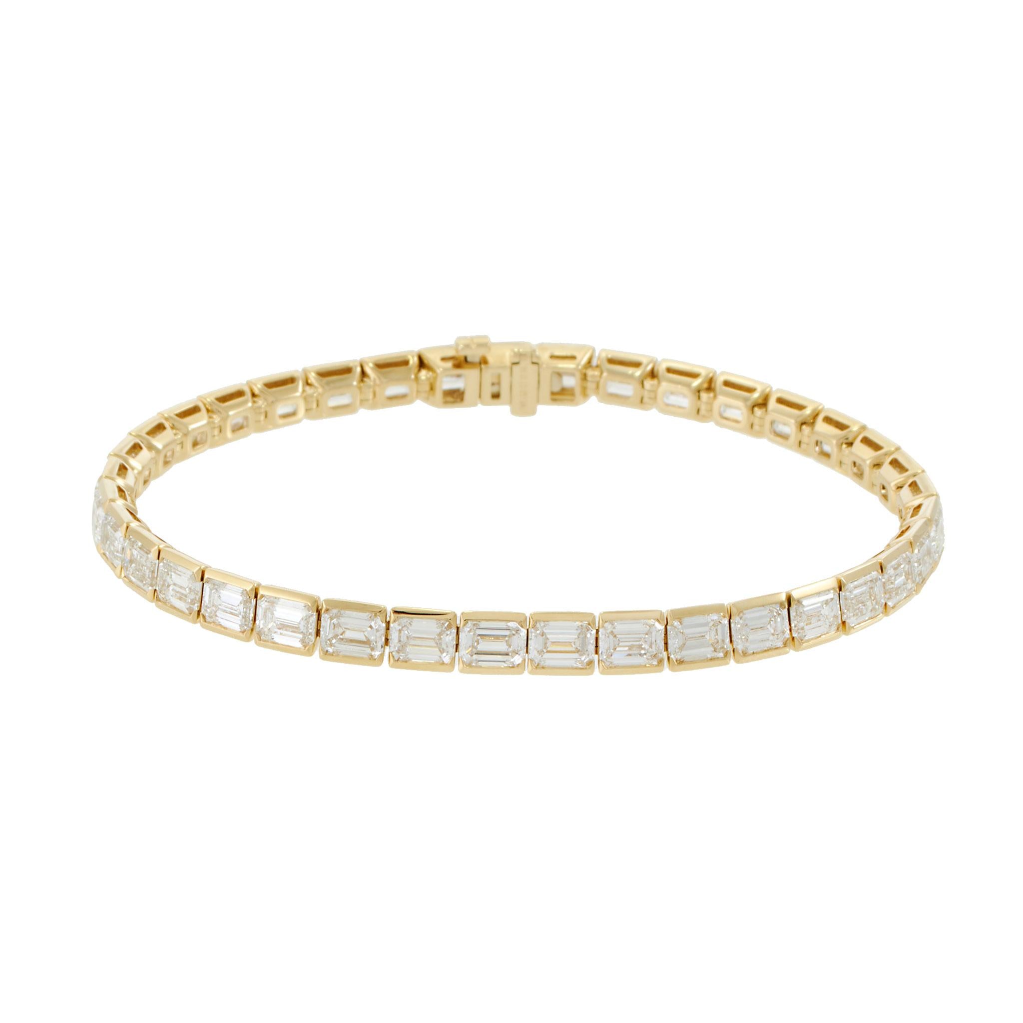 14KT Yellow Gold Lab Grown Emerald Cut Diamond Link Tennis Bracelet – 11.96CTW