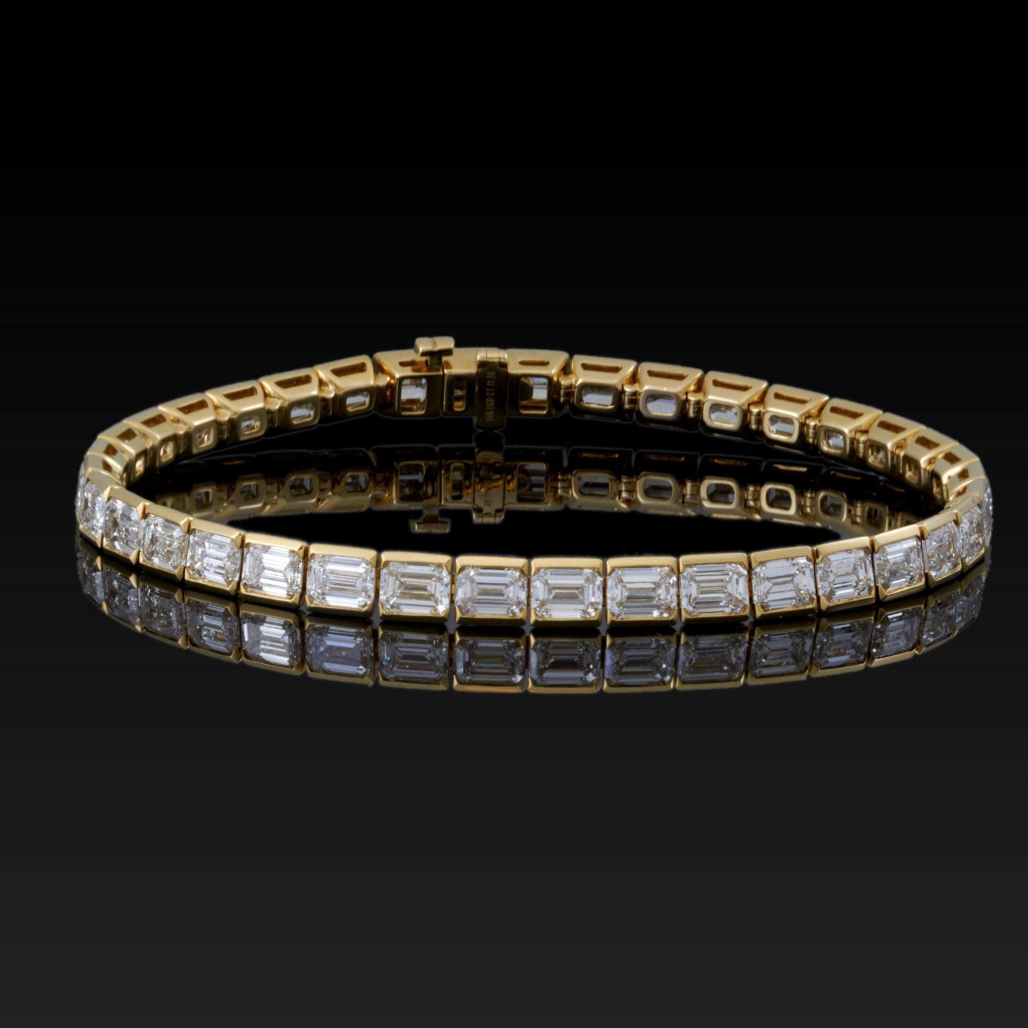 14KT Yellow Gold Lab Grown Emerald Cut Diamond Link Tennis Bracelet – 11.96CTW