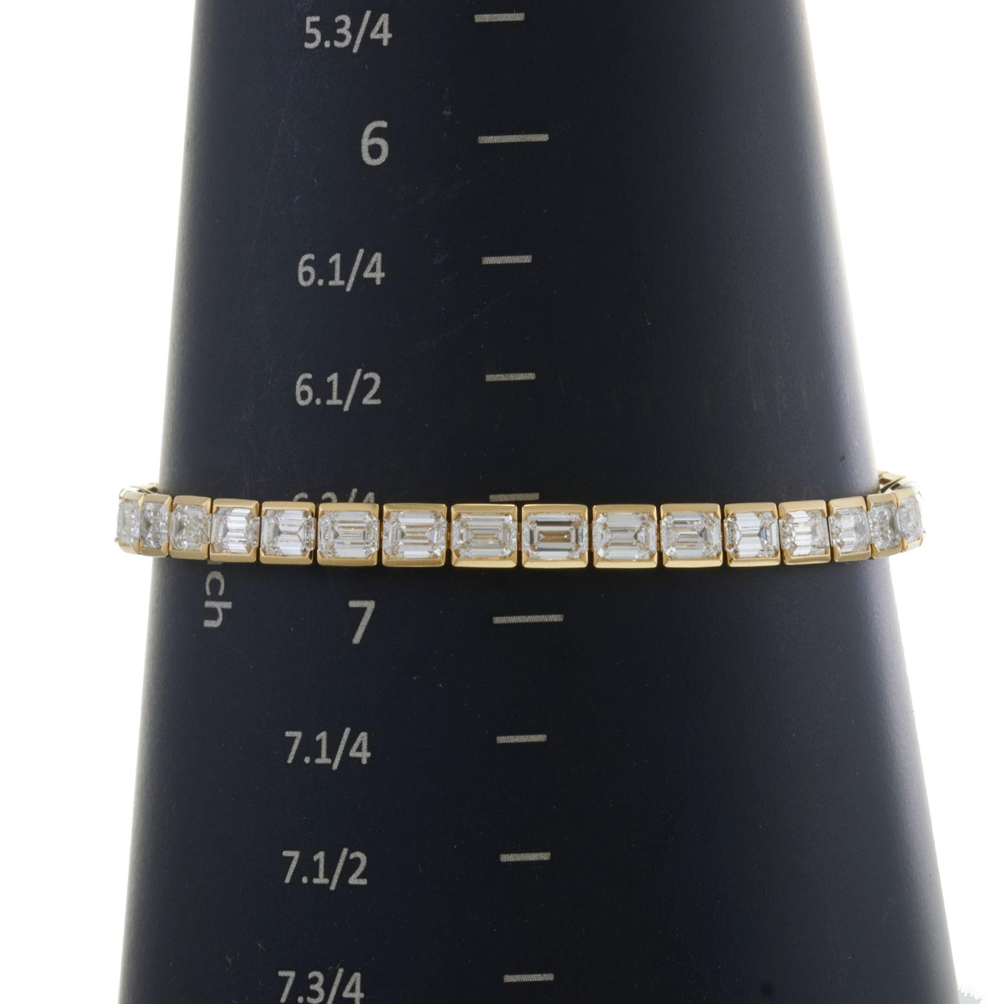 14KT Yellow Gold Lab Grown Emerald Cut Diamond Link Tennis Bracelet – 11.96CTW