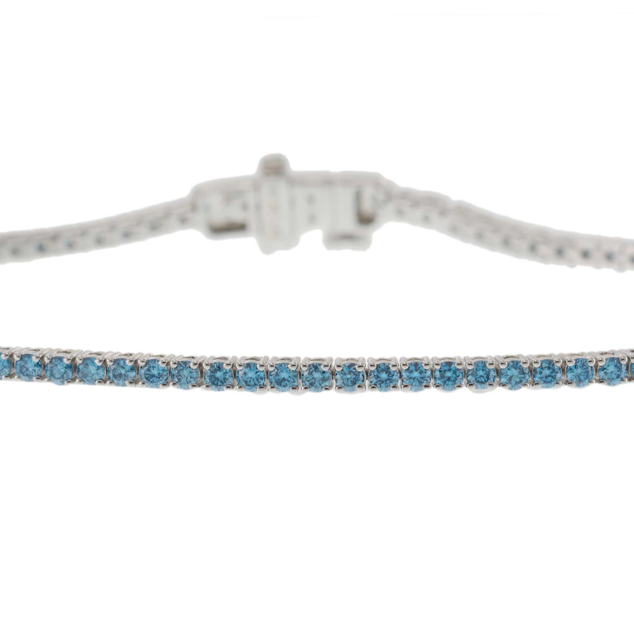 14KT White Gold Lab Grown Blue Diamond Tennis Bracelet – 1.50CTW