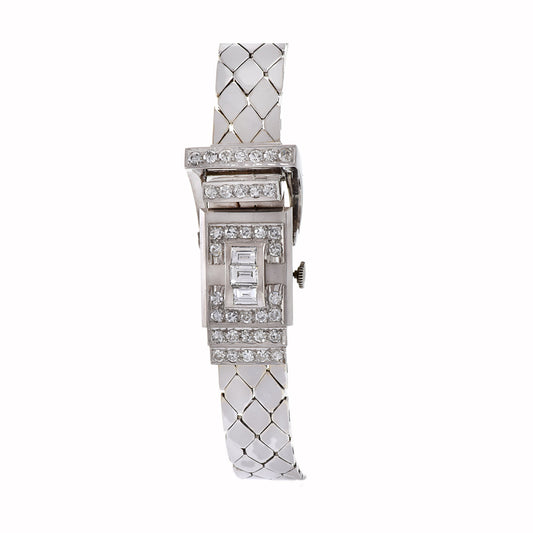 Vintage Pesag 14KT White Gold and Diamond Bracelet Watch