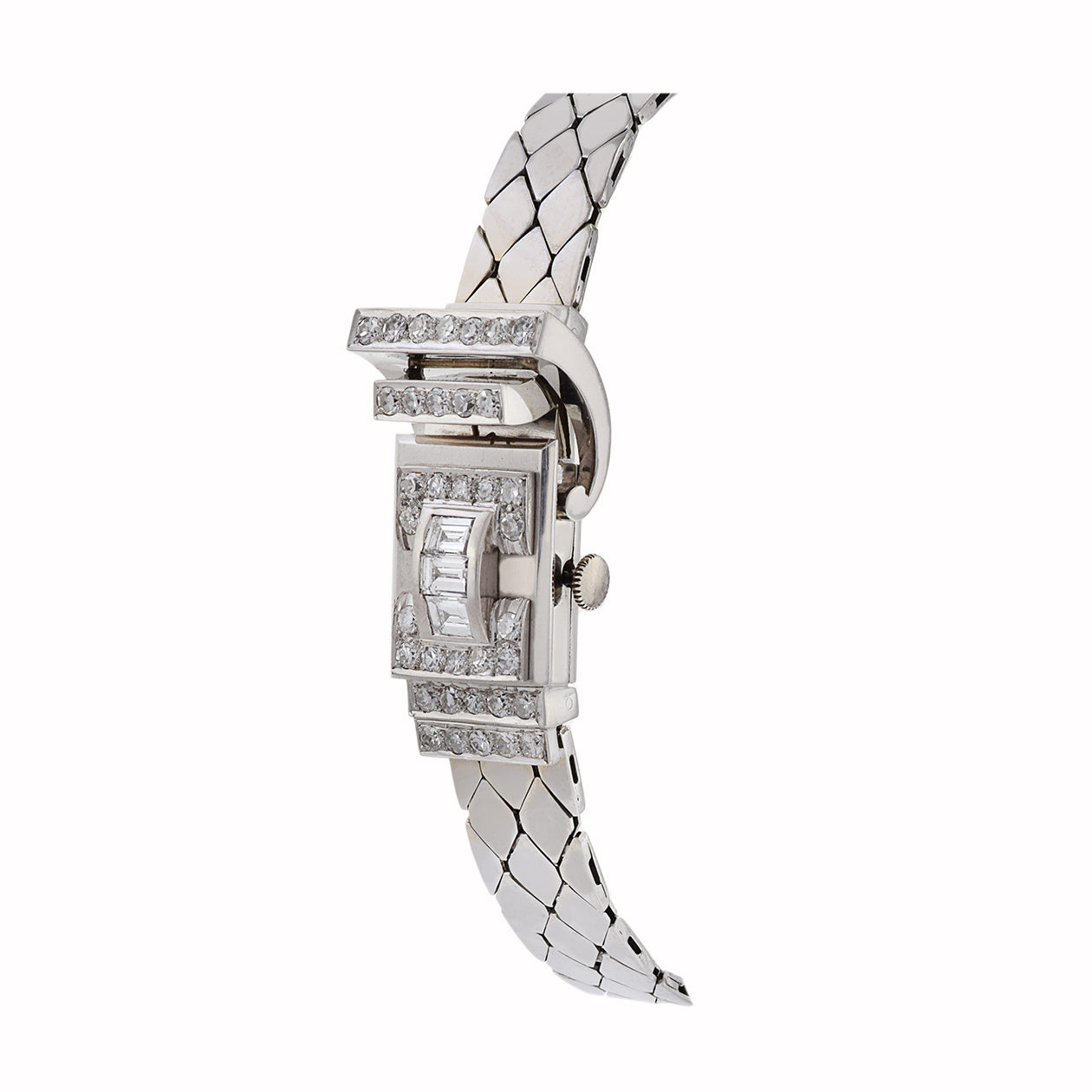 Vintage Pesag 14KT White Gold and Diamond Bracelet Watch