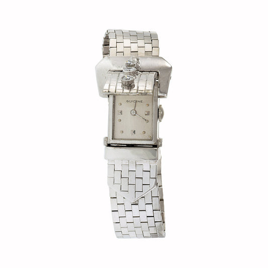 Vintage Glycine 1930's 14KT White Gold and Diamond Buckle Watch
