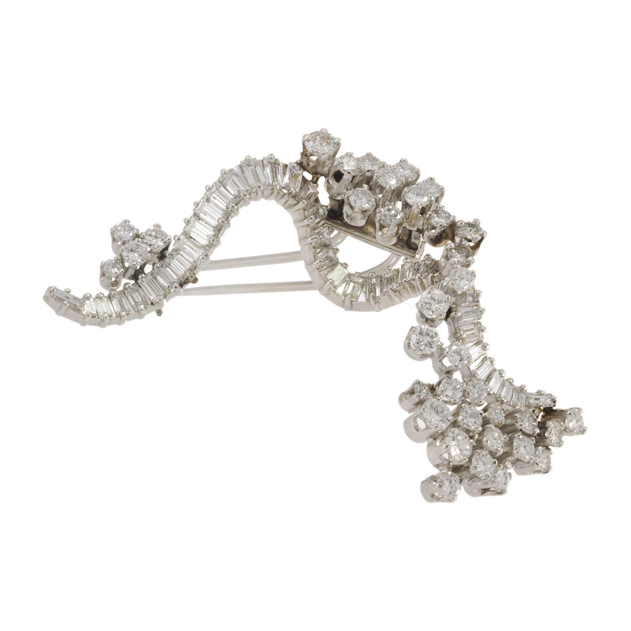 Estate Deco Platinum and Diamond Ribbon Brooch